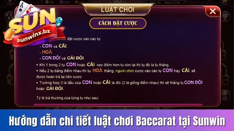 Chi tiết về luật chơi Baccarat tại cổng game Sunwin