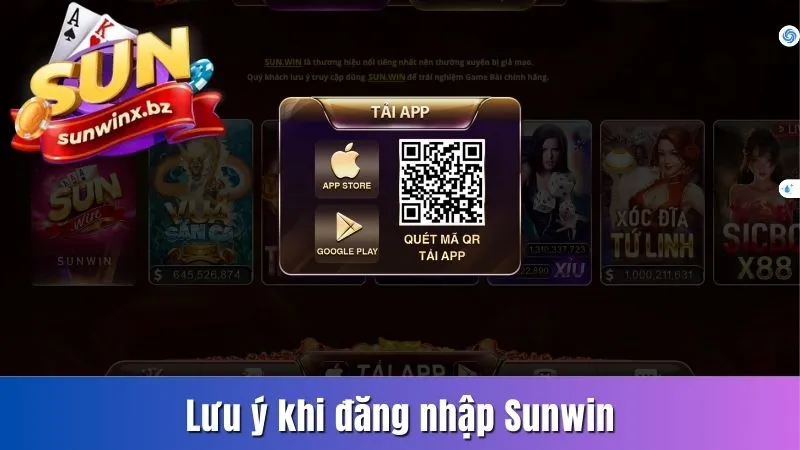 Lưu ý khi đăng nhập Sunwin