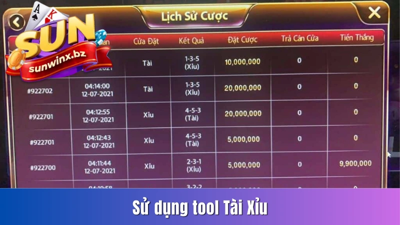 Sử dụng tool Tài Xỉu