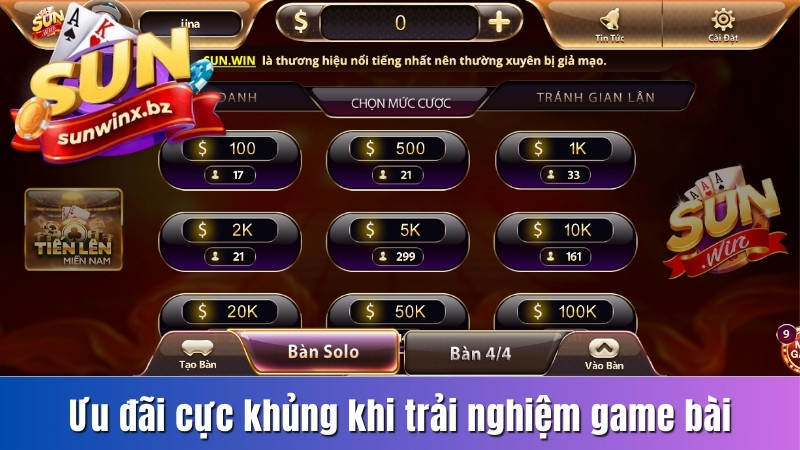 Ưu đãi cực khủng khi trải nghiệm game bài Sunwin